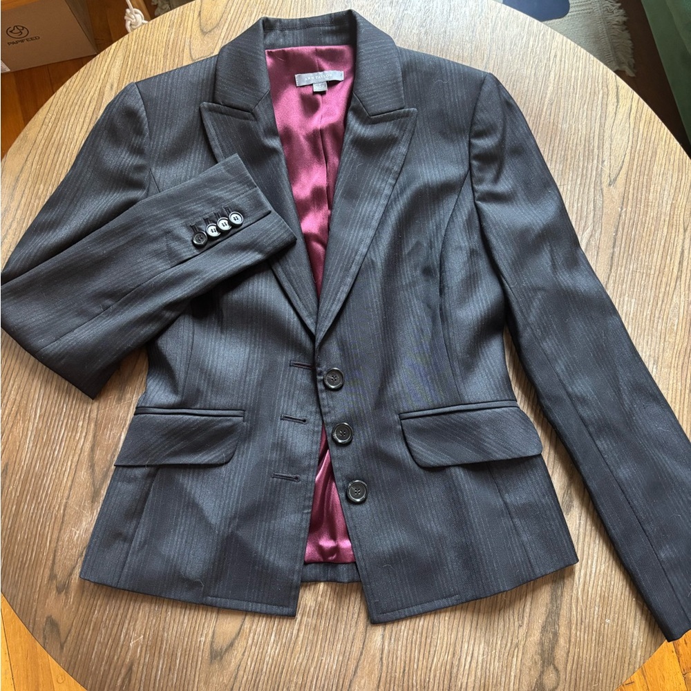 Ann Taylor Wool Black Blazer with Violet Lining